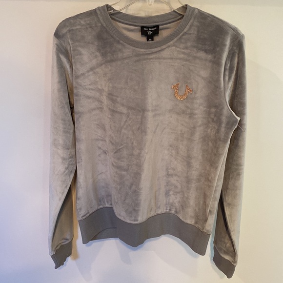 True Religion Gold Glitter Velvet Pullover Sz S - Picture 4 of 8